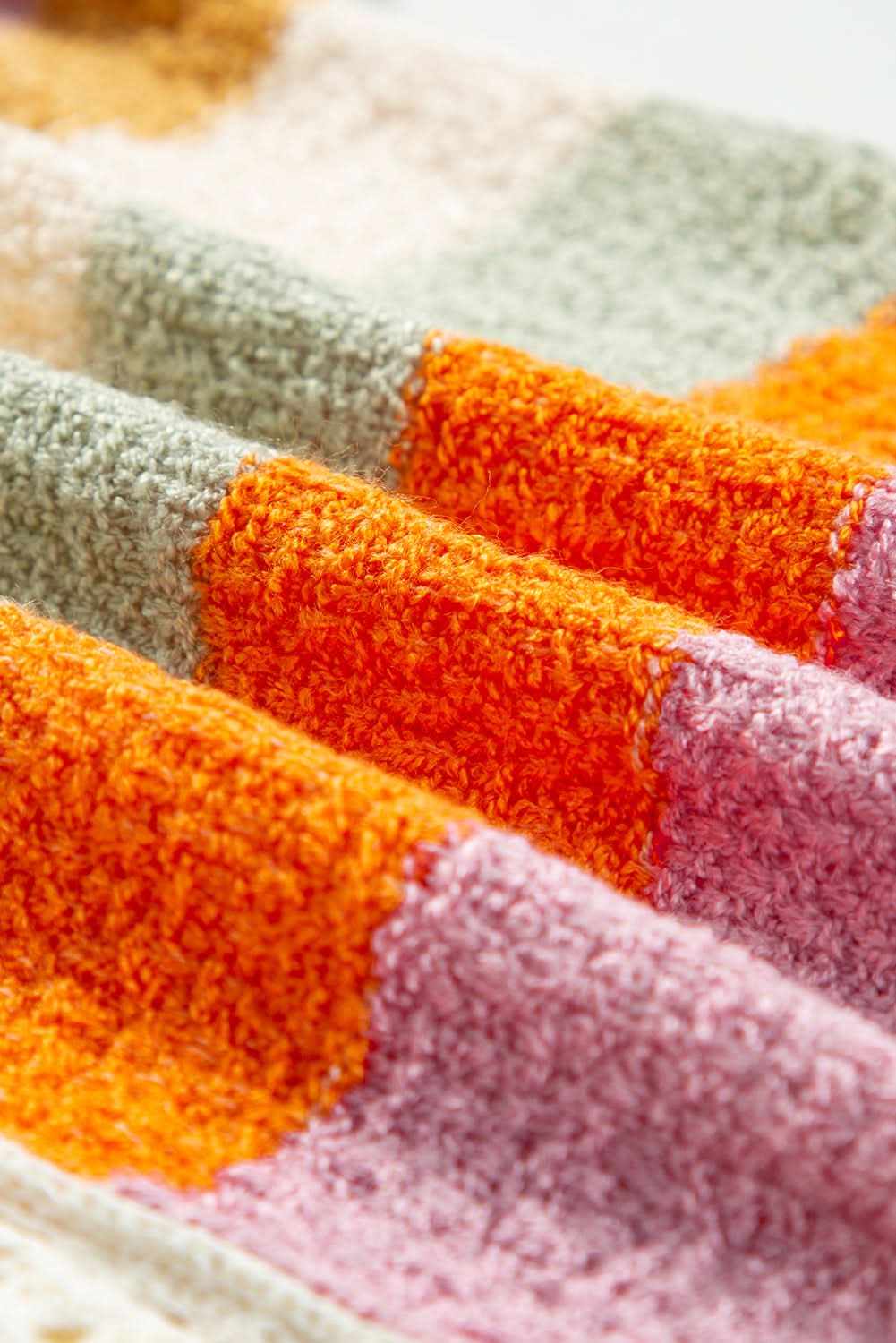 Beige Pointelle Knit Colorblock Patchwork V Neck Hooded Plus Sweater - Love Salve 