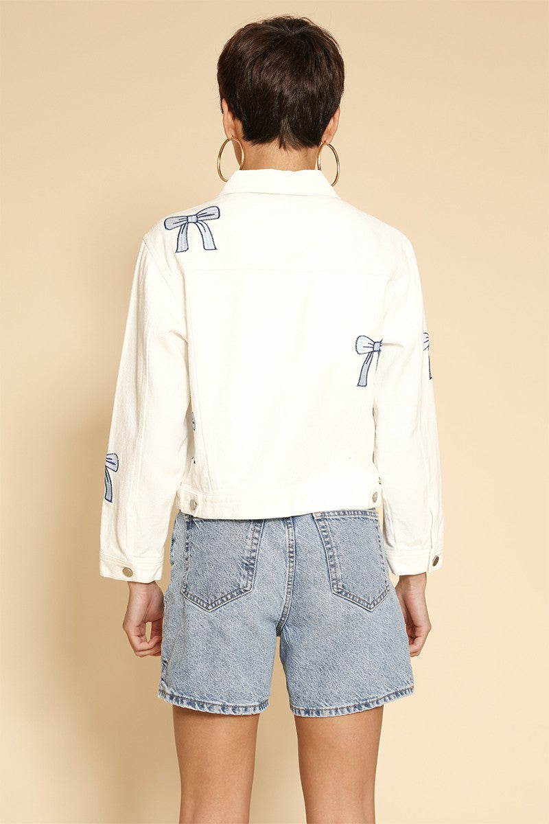 Embroidered bow denim jacket Miss Sparkling