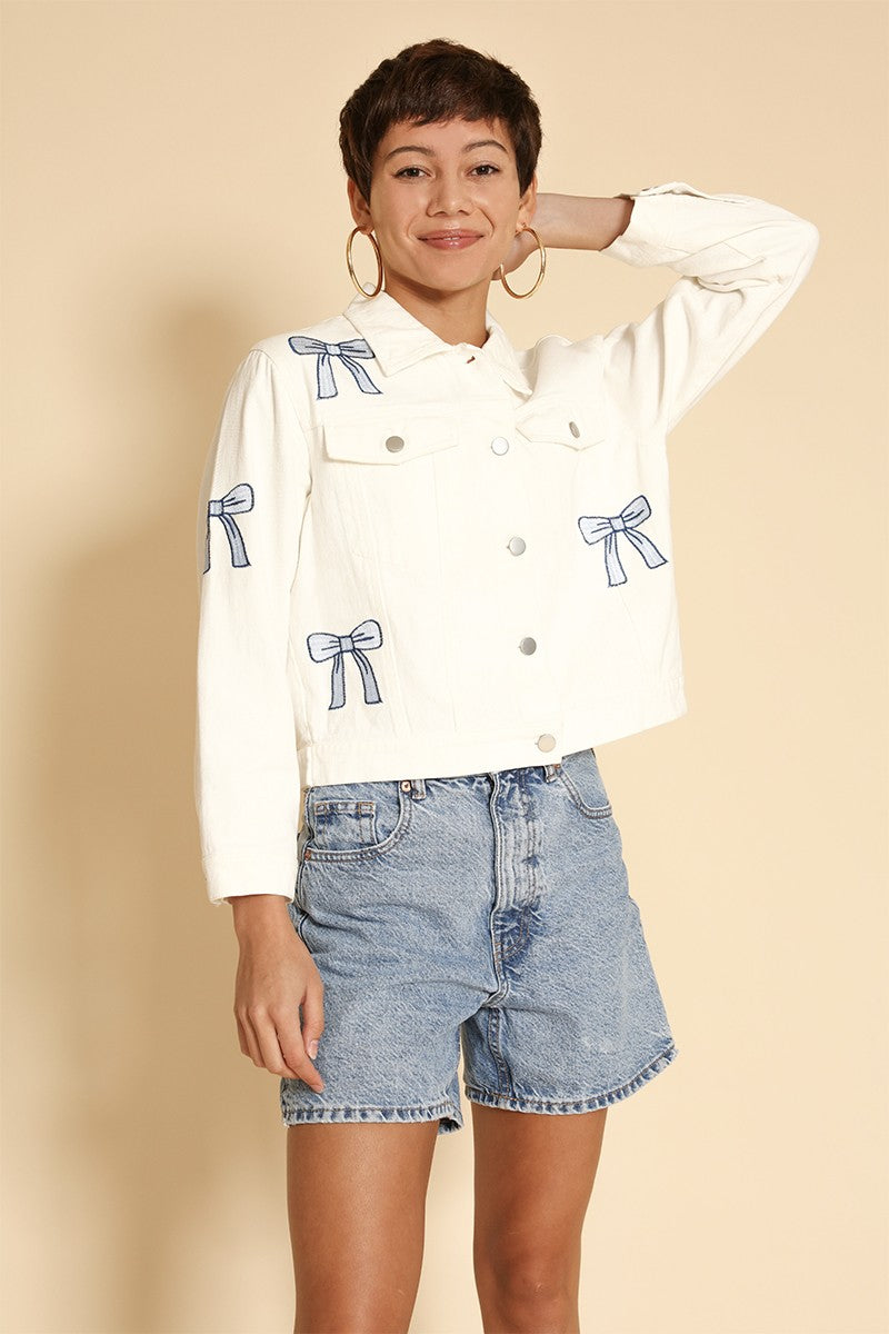 Embroidered bow denim jacket Miss Sparkling