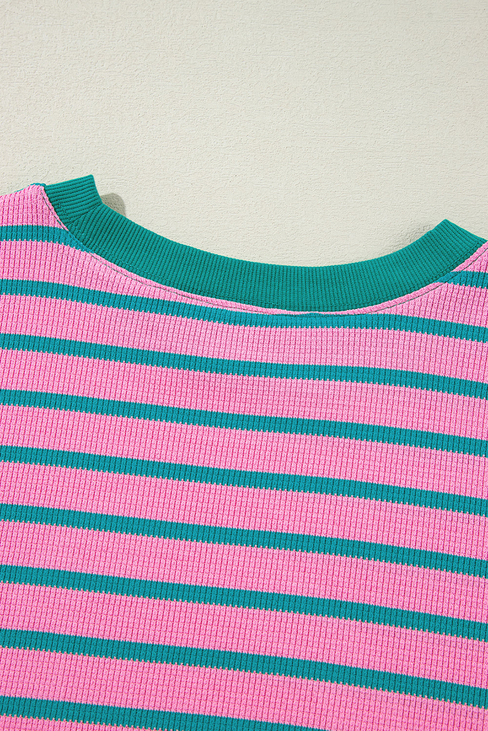 Cozy chic pink stripe plus size sweatshirt with waffle knit texture