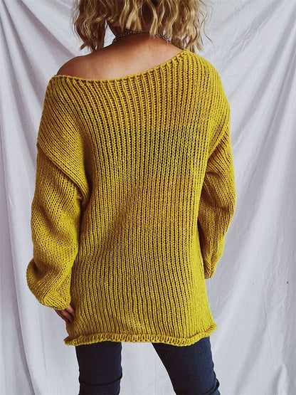 Chic dropped shoulder boat neck sweater