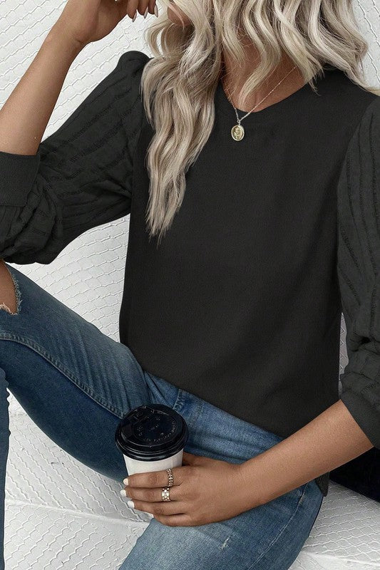 Contrast Ribbed Bishop Sleeve Top Coco’s Tee Boutique