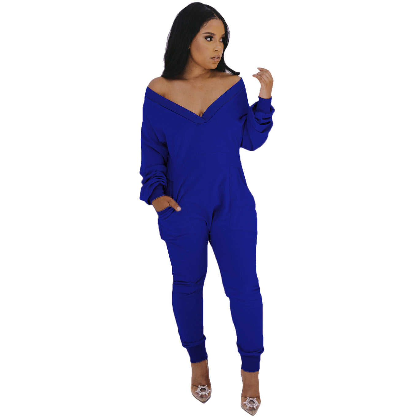 Women Clothing V neck Jumpsuit Sexy Sweatshirt Jumpsuit Long Sleeve Autumn Winter Pajamas Bella Mia