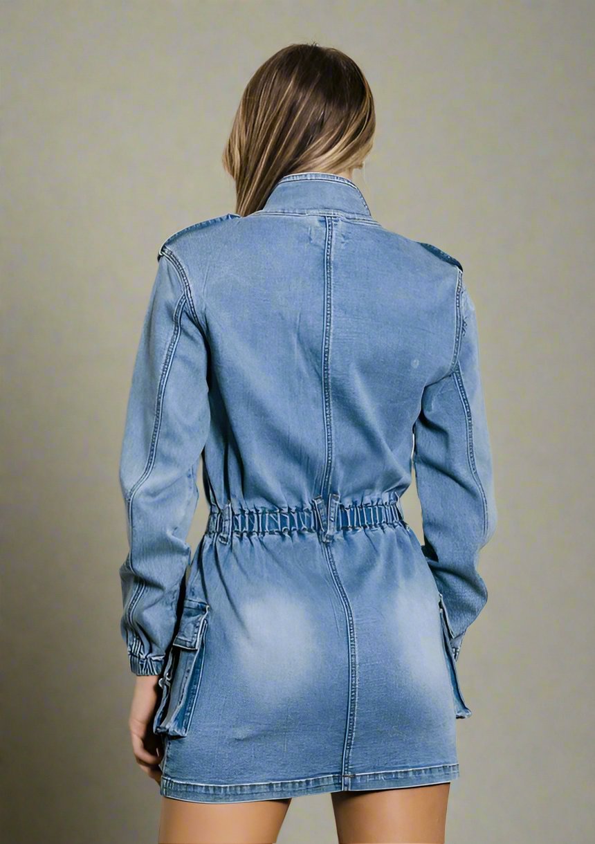 Long Sleeve Denim Romper Skirt Coco’s Tee Boutique