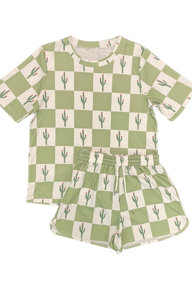 Novelty printed waffle shorts set Miss Sparkling