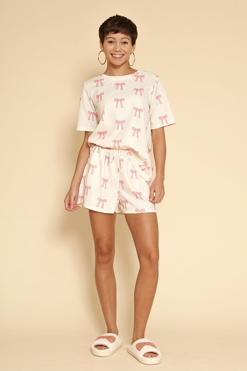 Novelty printed waffle shorts set Miss Sparkling