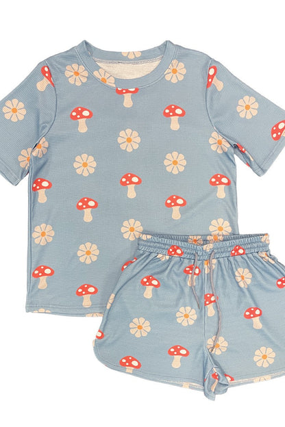 Novelty printed waffle shorts set