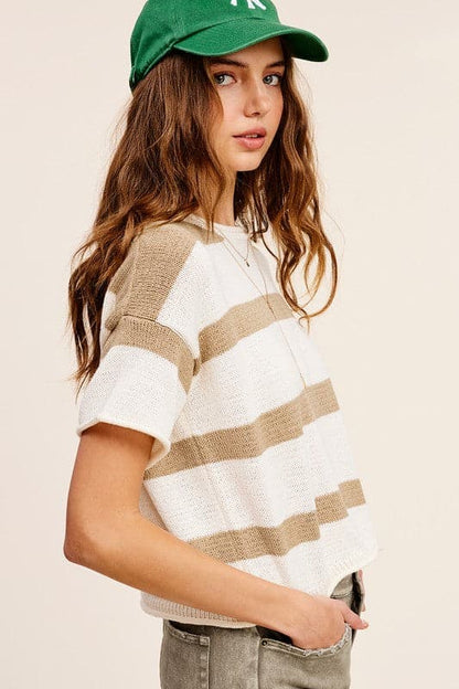 Lightweight Stripe Sweater Short Sleeve Top.