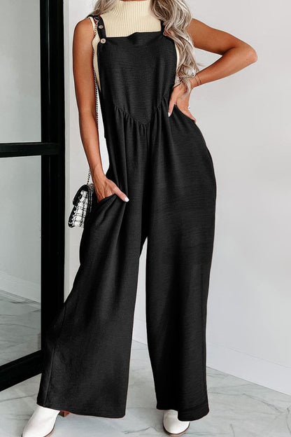 Buttoned Wide Leg Overalls.