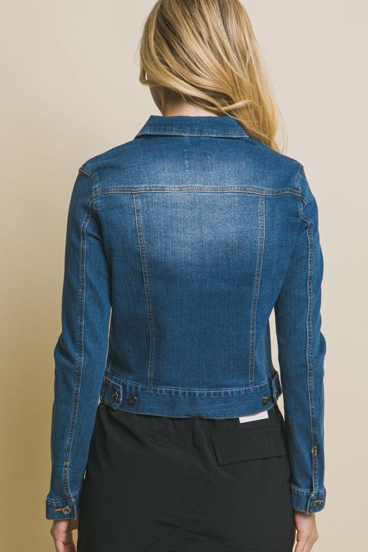 Distressed denim jacket - stretchy fit