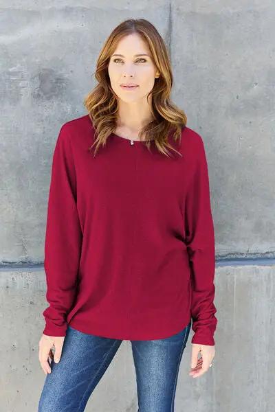 Double Take Full Size Round Neck Long Sleeve T-Shirt - Love Salve