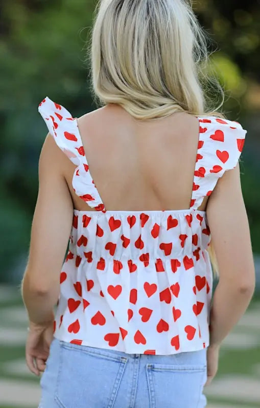 Heart Print Bow V Neck Camisole Top For Summer Outings Miss Sparkling