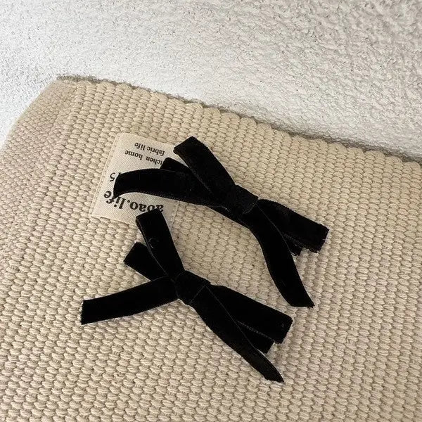 Velvet Ribbon Clips Set of Two Petite Bows for Hair and Accessories Miss Sparkling