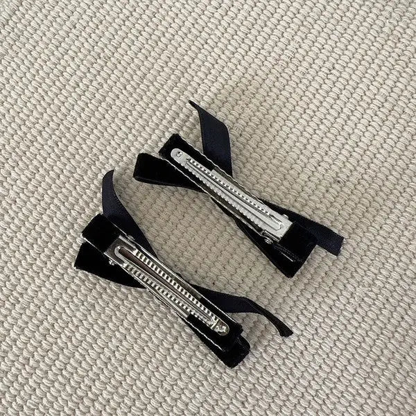 Velvet Ribbon Clips Set of Two Petite Bows for Hair and Accessories Miss Sparkling