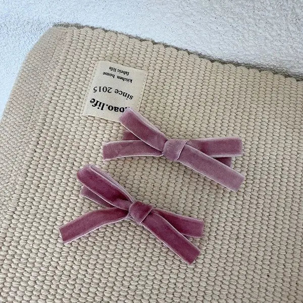Velvet Ribbon Clips Set of Two Petite Bows for Hair and Accessories Miss Sparkling