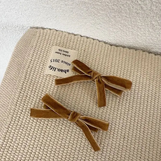 Velvet Ribbon Clips Set of Two Petite Bows for Hair and Accessories Miss Sparkling