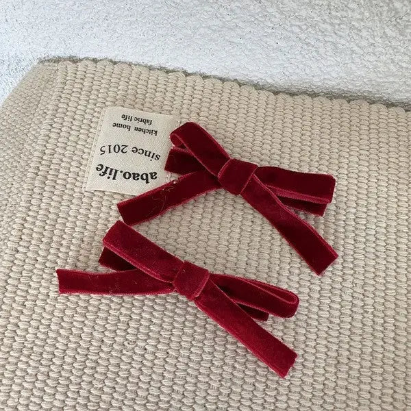 Velvet Ribbon Clips Set of Two Petite Bows for Hair and Accessories Miss Sparkling