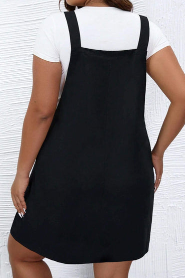 Chic black buttoned strap plus size pinafore dress