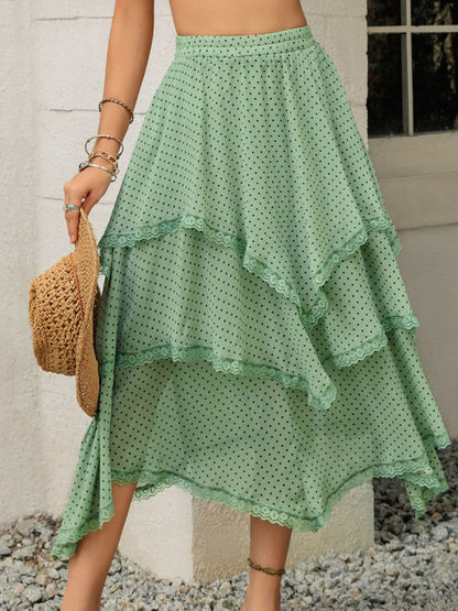 Lace Detail Layered Printed Skirt.