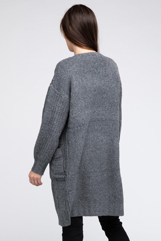 Twisted texture open front cardigan with pockets