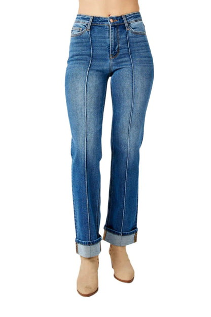 Judy Blue Full Size High Waist Front Seam Detail Straight Jeans.