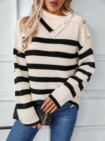 Stylish striped long sleeve knit top