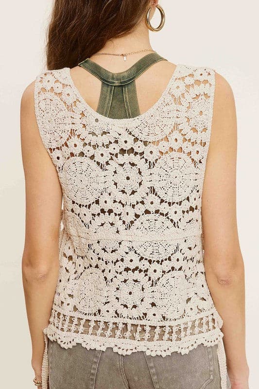 Self Side Tie Detailed Crochet Vest Top.