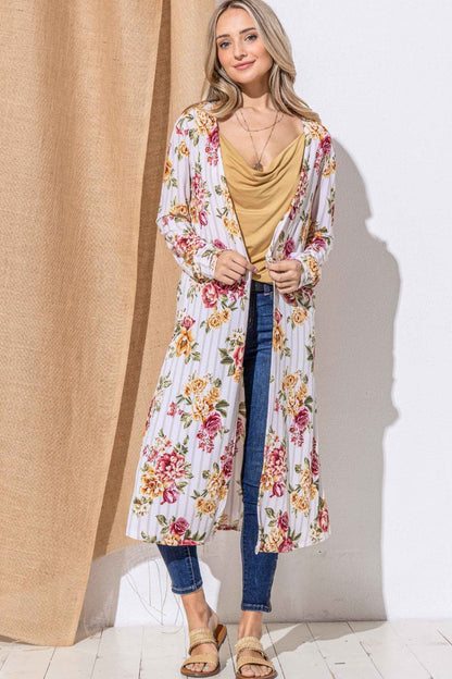 Floral longline cardigan - open front design