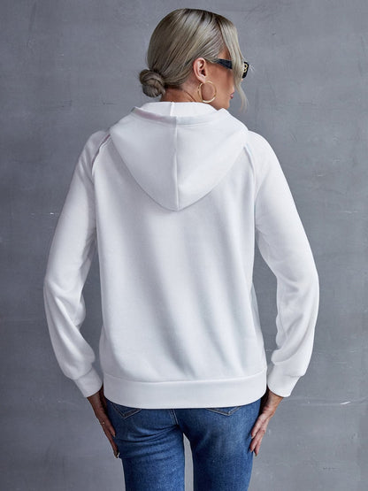 Contrast Stitching Drawstring Raglan Sleeve Hoodie.