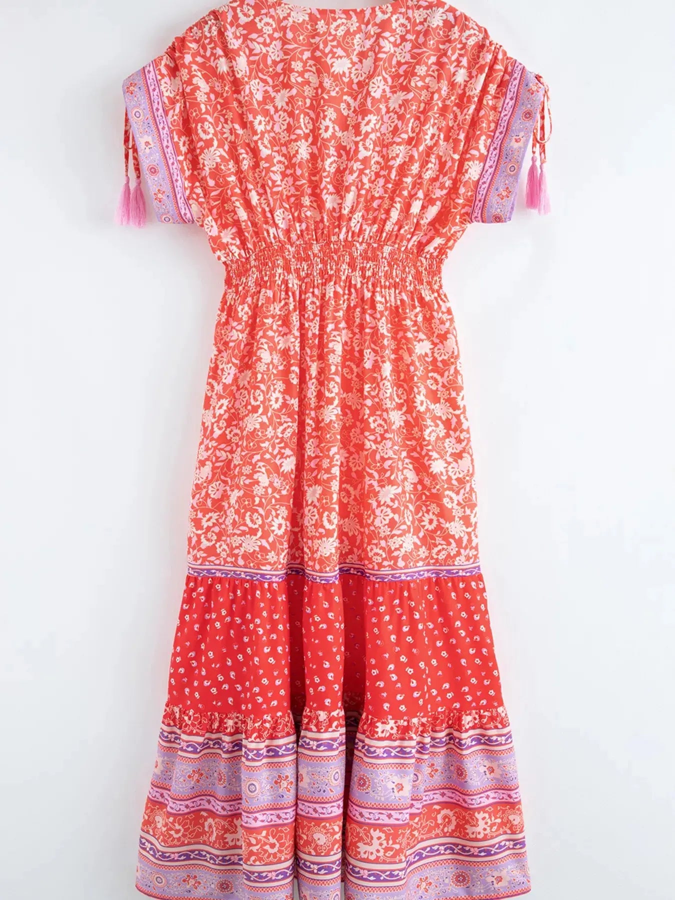 Floral Print Tasseled Tied Sleeve Empire Waist Dress Simply Love