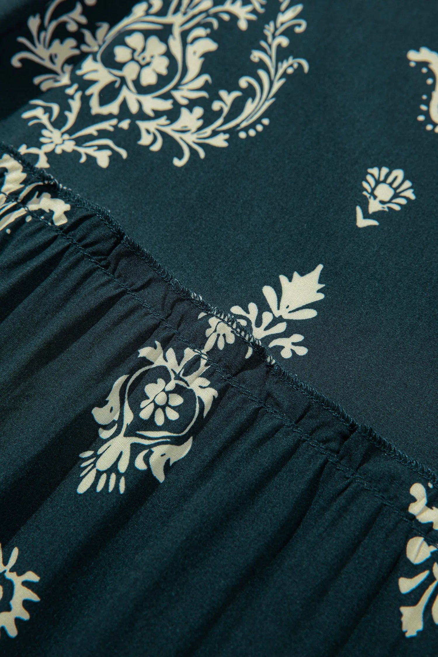 Blue Boho Floral Print Lettuce Trim Mini Dress With Three Quarter Sleeves Dear-Lover Dropshipping