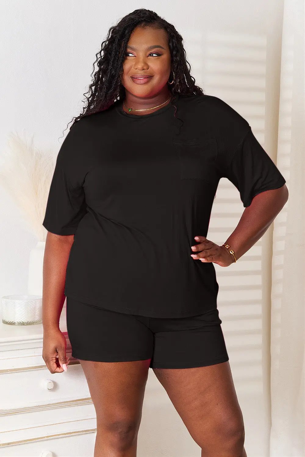 Basic Bae Full Size Soft Rayon Half Sleeve Top and Shorts Set - Love Salve