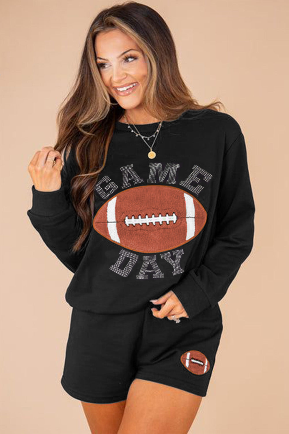 Casual black rugby graphic pullover and shorts set for game day