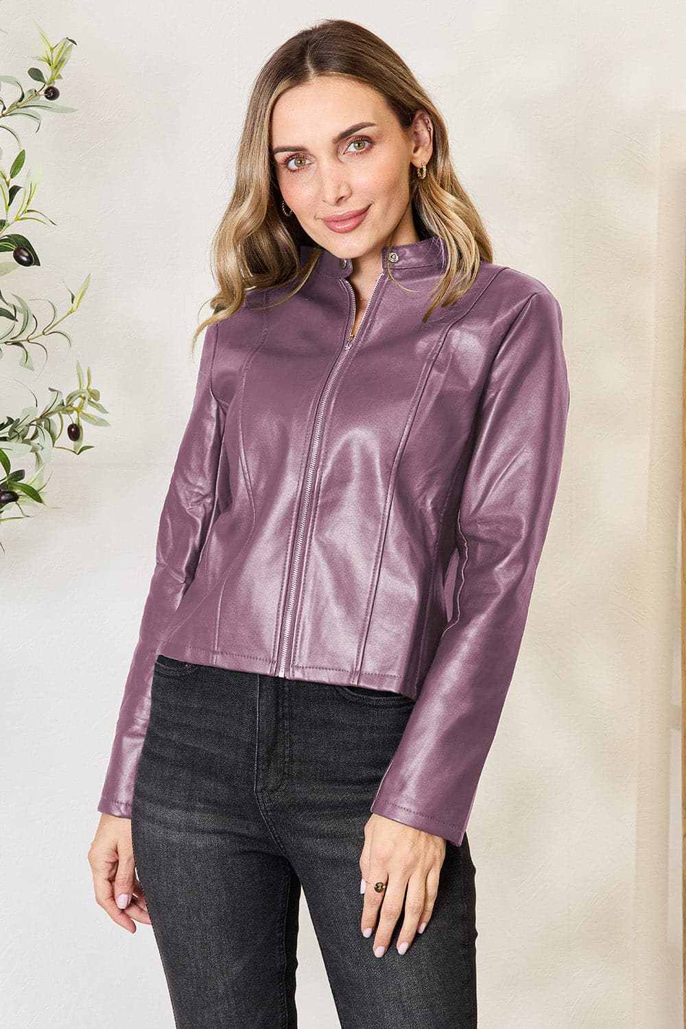 Chic mock neck zip-up jacket - Love Salve 