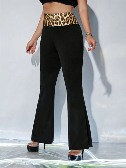 Leopard Print High Rise Flared Trousers