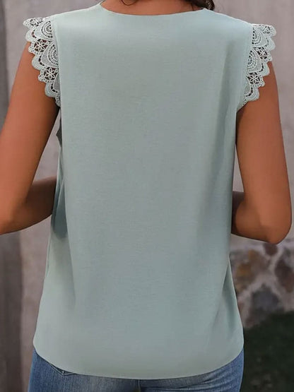 Lace Detail V-Neck Cap Sleeve Top.