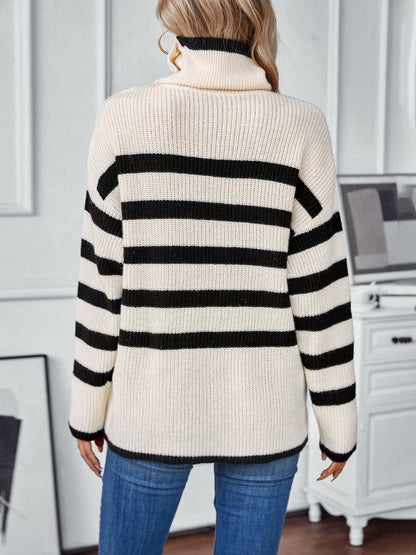 Stylish striped long sleeve knit top