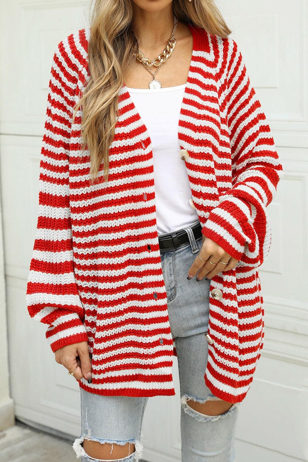 Striped Button Up Long Sleeve Cardigan.