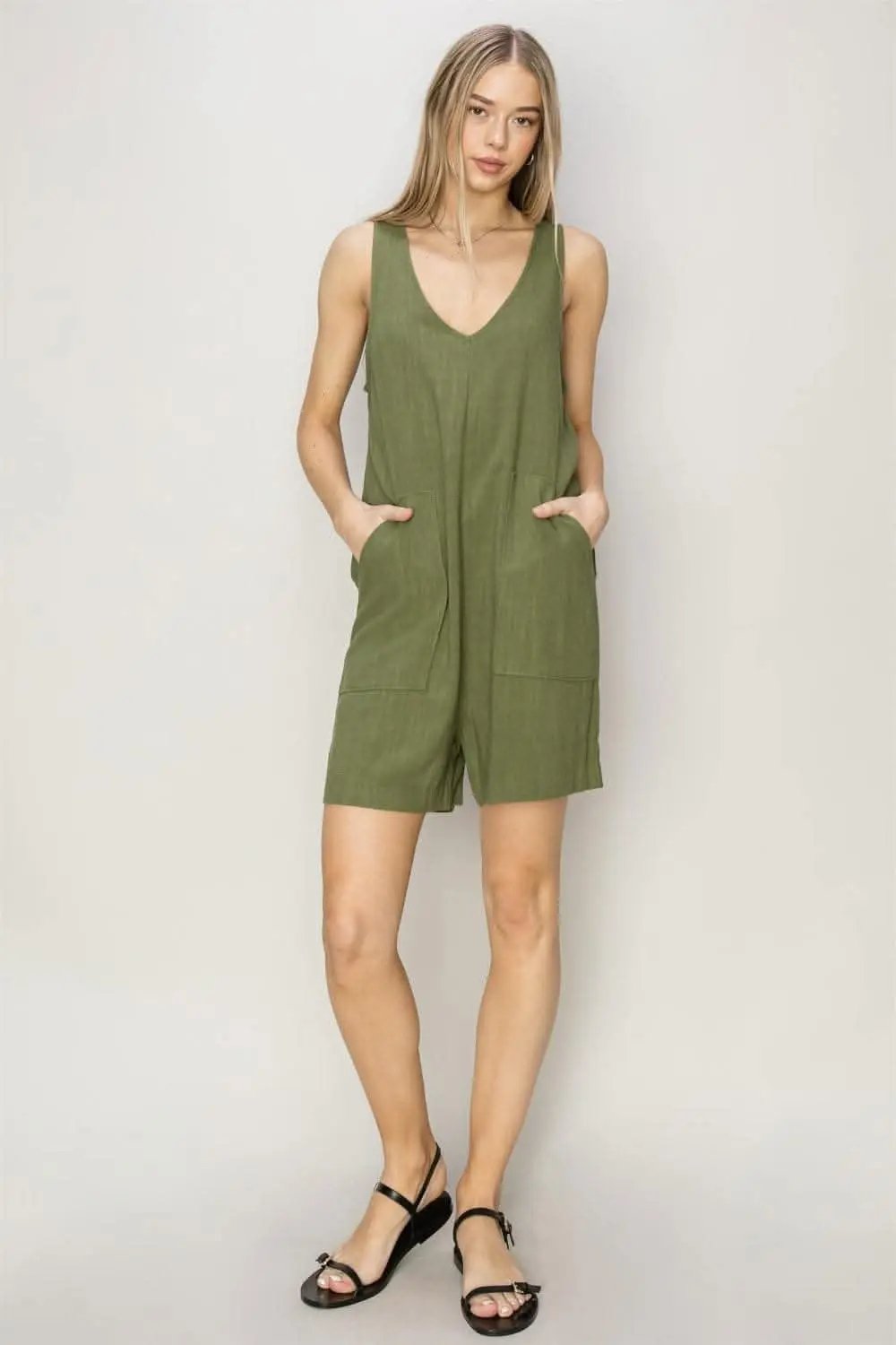 HYFVE V-Neck Sleeveless Romper with Pockets - Love Salve 