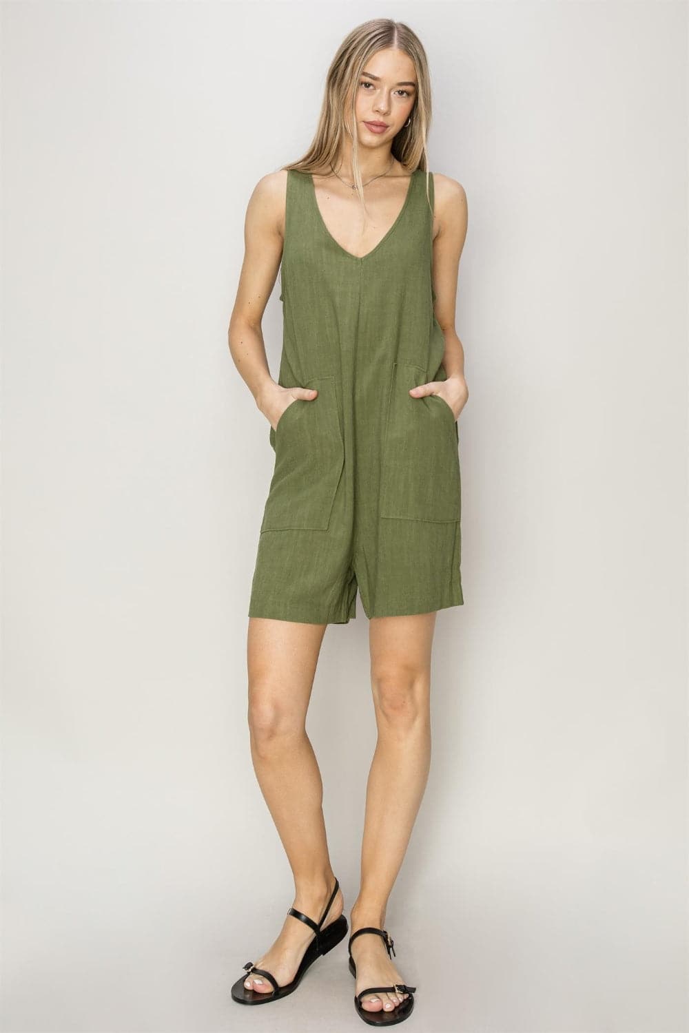 HYFVE V-Neck Sleeveless Romper with Pockets.