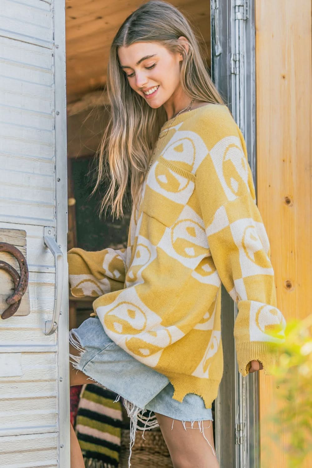 Yin yang checkerboard pullover, cozy fit - Love Salve 