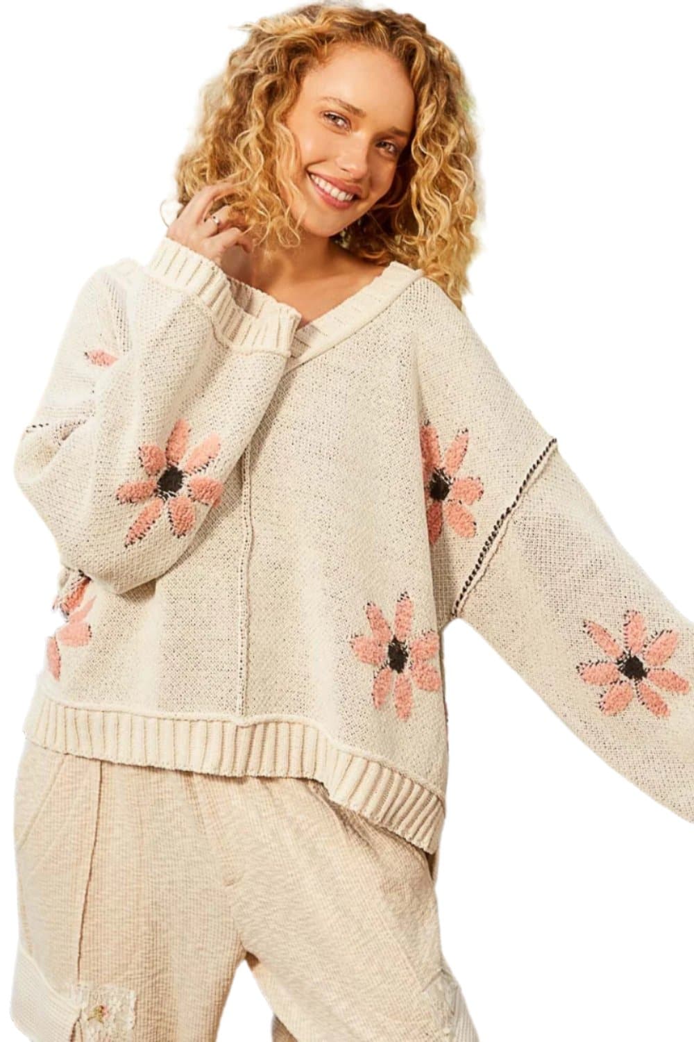 Chic floral chenille sweater