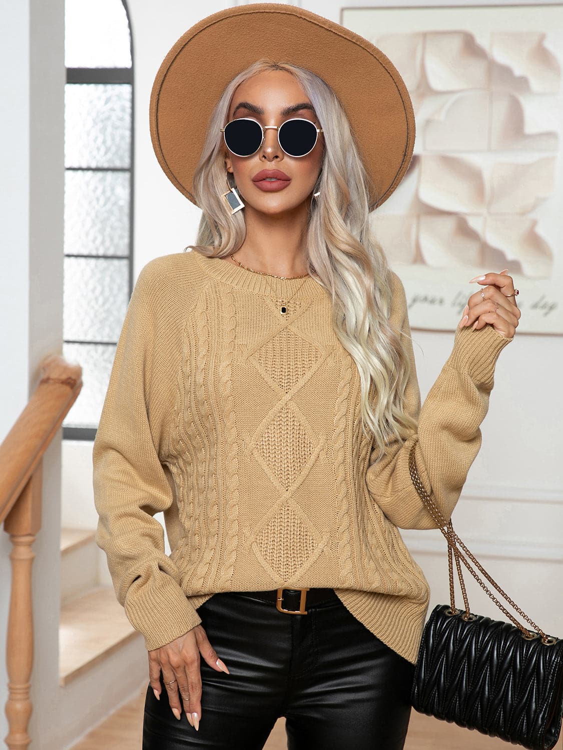 Cable-Knit Long Sleeve Sweater.