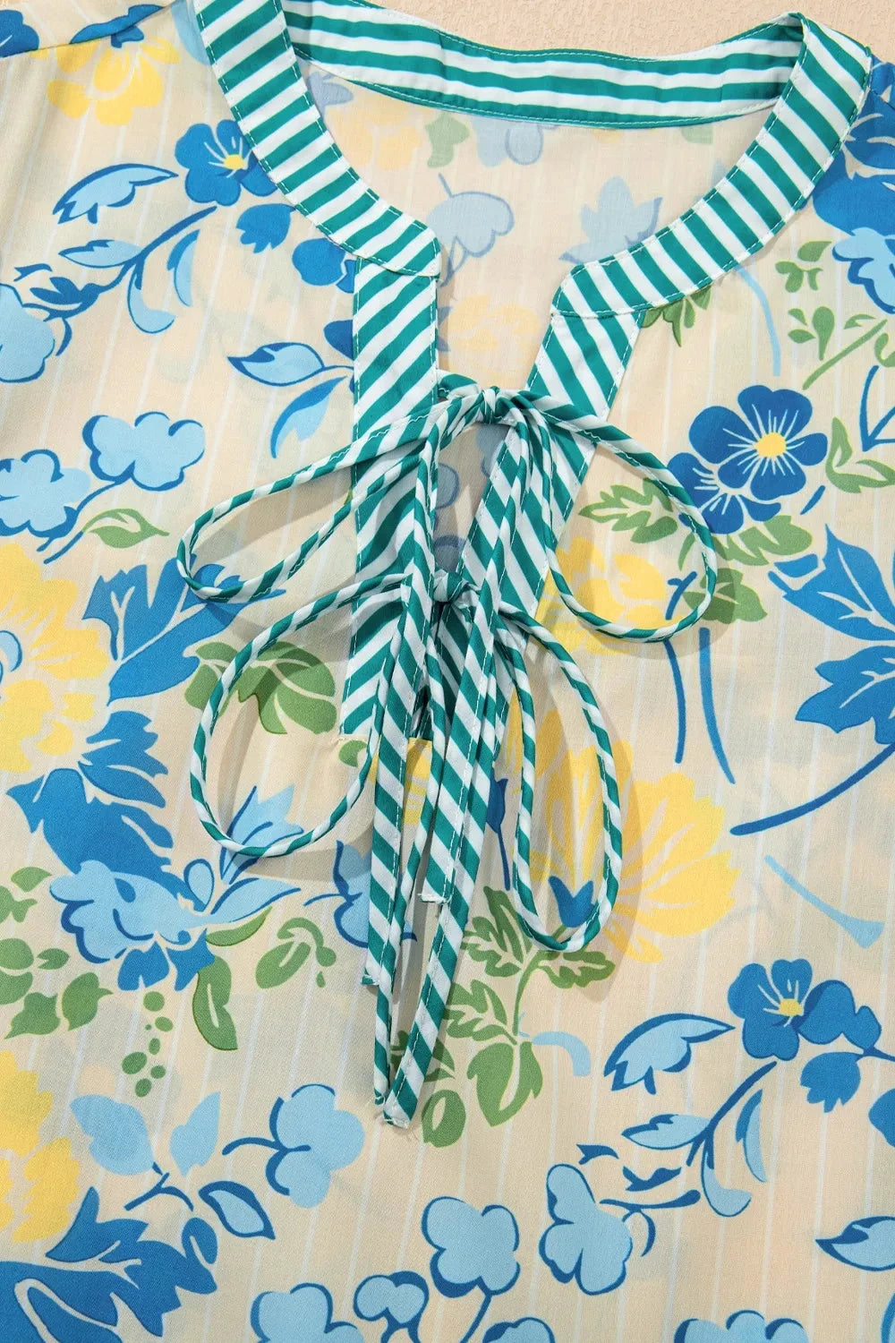 Floral Striped Trim Puff Short Sleeve Dress Simply Love