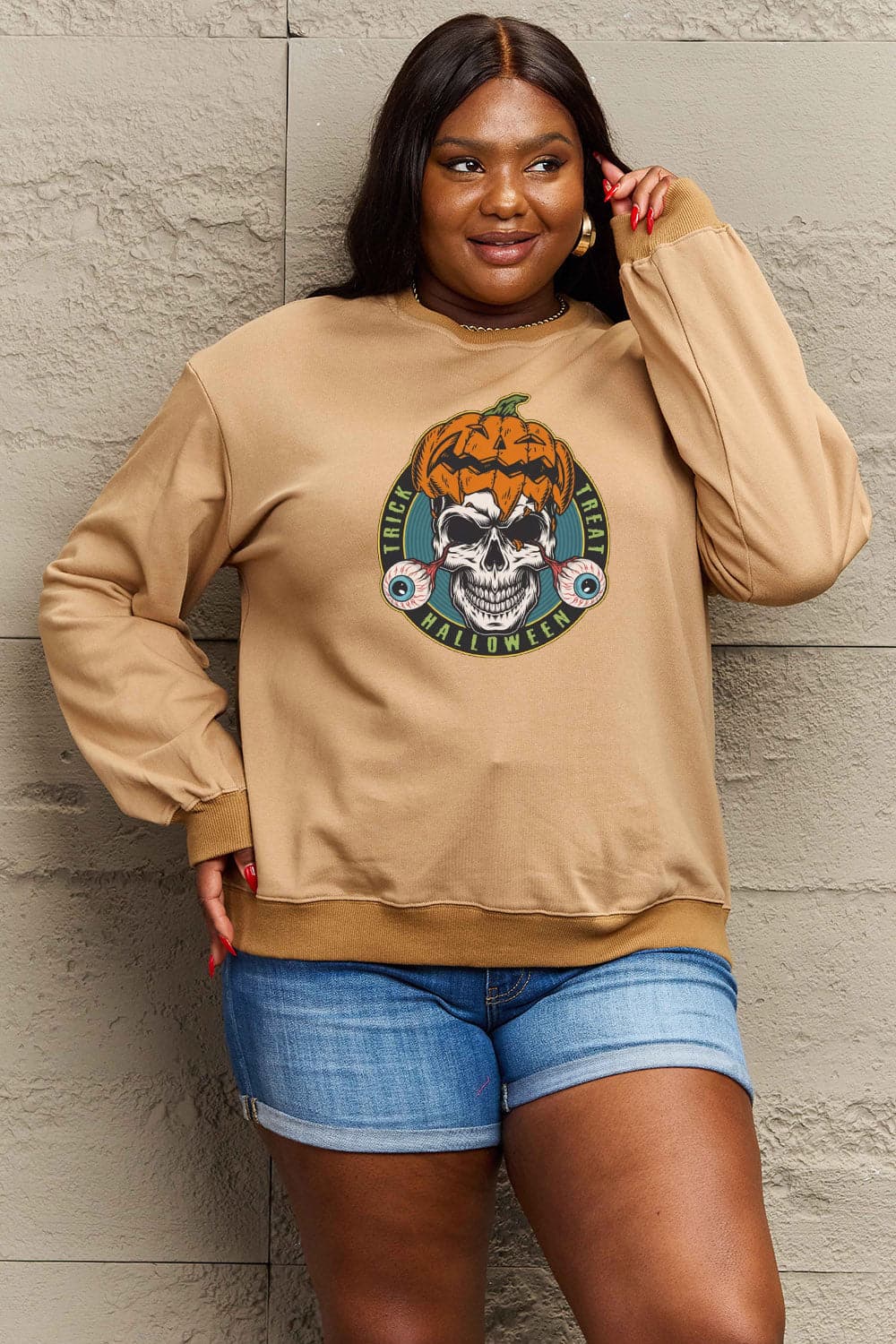 Simply Love Full Size Skull Graphic Sweatshirt.