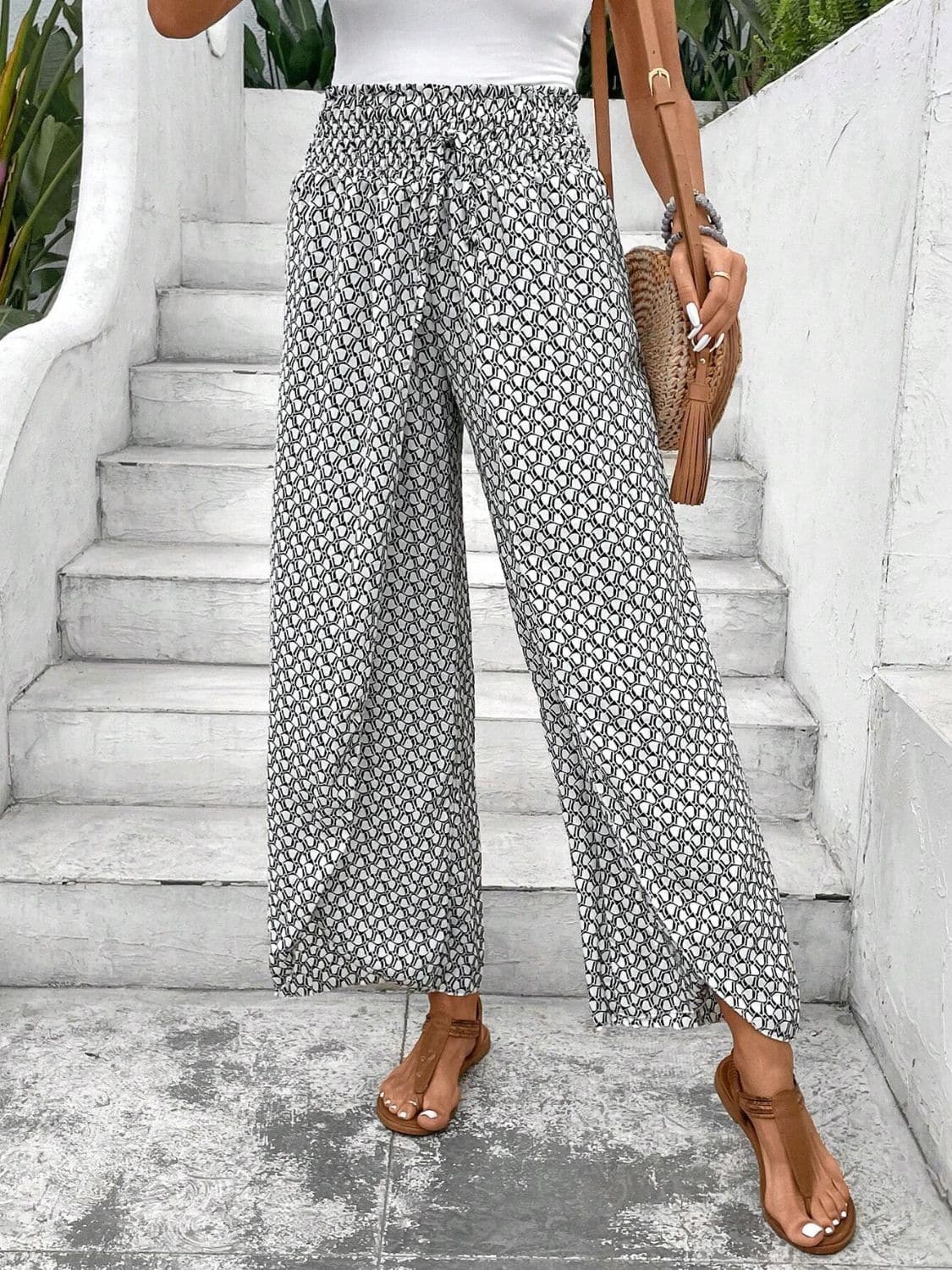 Tied Printed Wide Leg Pants.