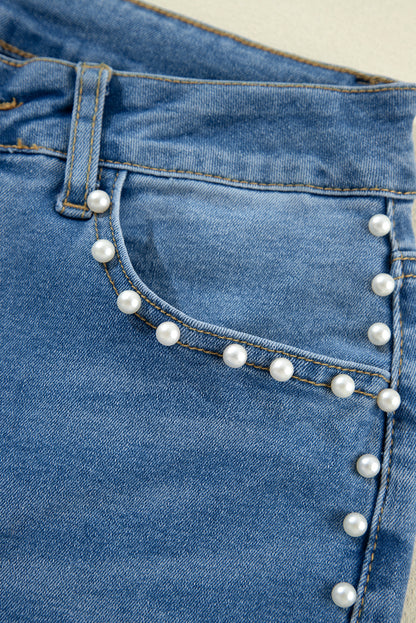 Dusk Blue Pearl-Studded Boot Cut Jeans for Effortless Style