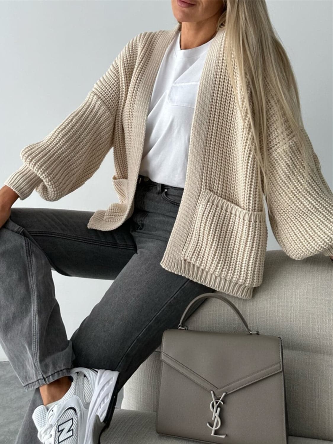 Open Front Dropped Shoulder Cardigan.