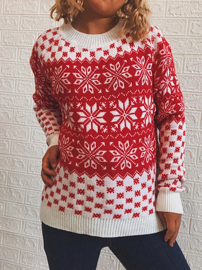 Snowflake Pattern Long Sleeve Sweater.