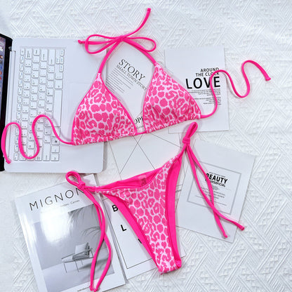Bold & Wild: Pink Leopard Print Tie Bikini Set